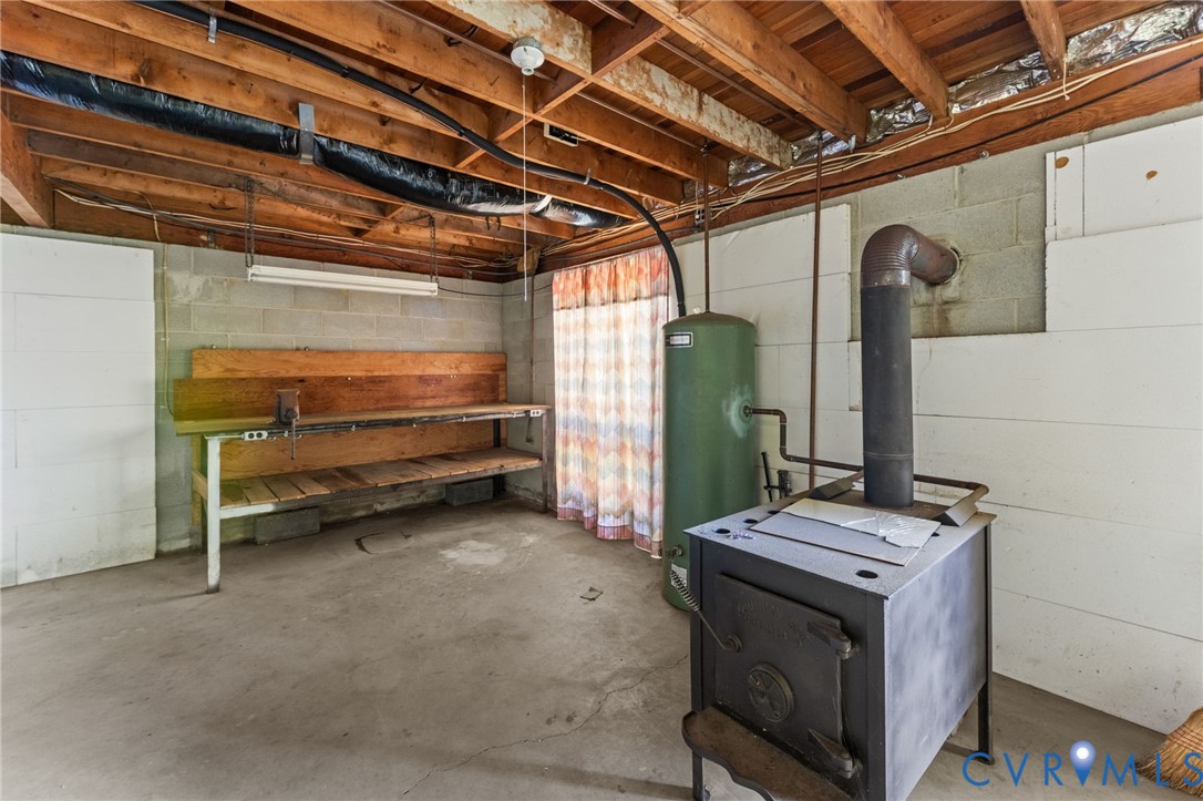 Woodstove in Basement.