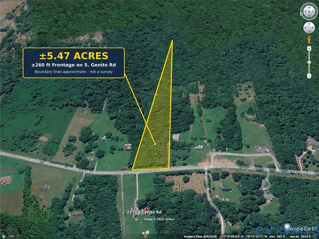 Aerial Site Map. Illustrating the estimated acreage and road frontage of the property Aerial Site Map. Illustrating the estimated acreage and road frontage of the property
