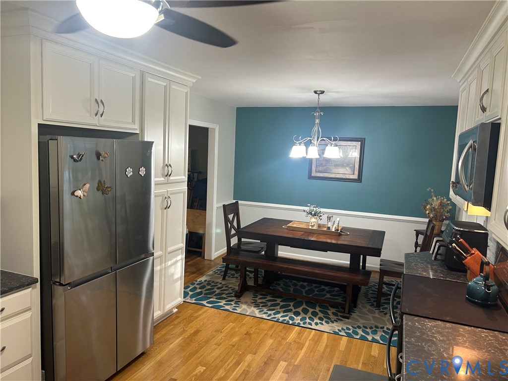 Kitchen opens into dining space.