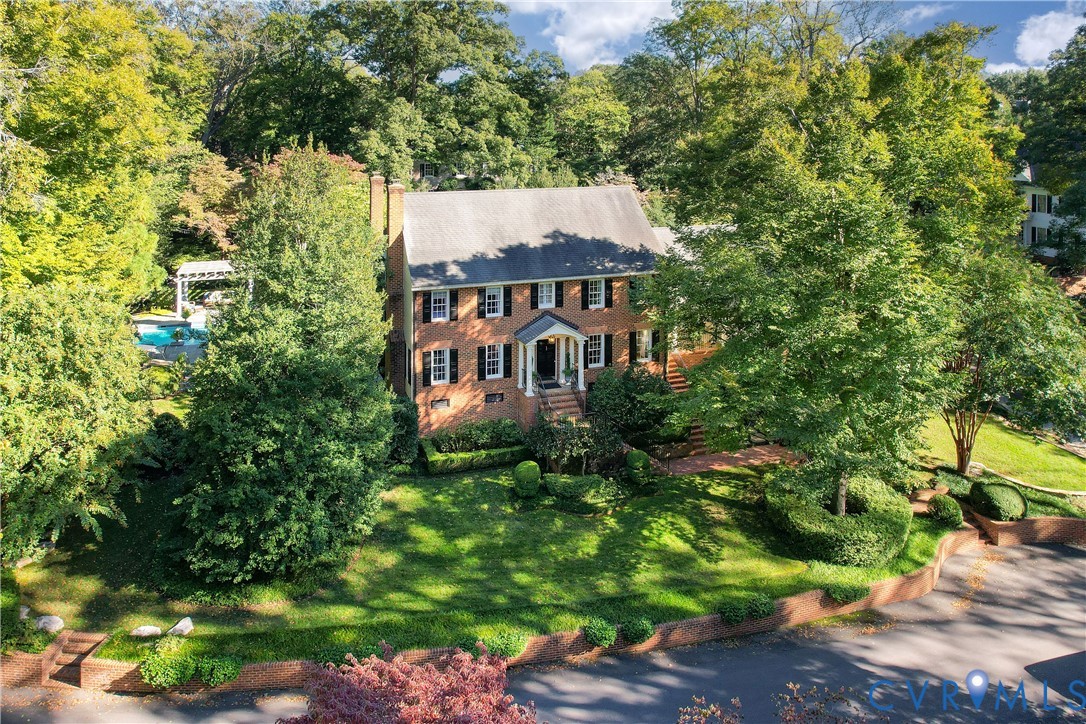 Elevated view of the front lawn
