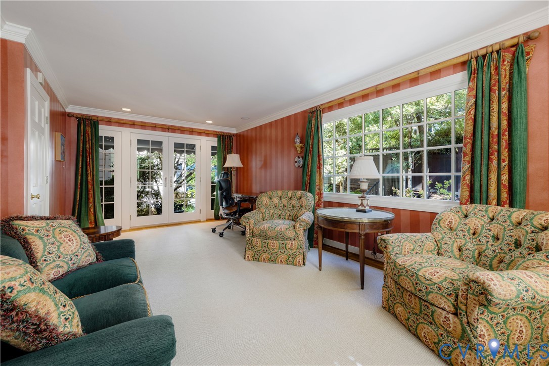 French doors open to the rear terraces.