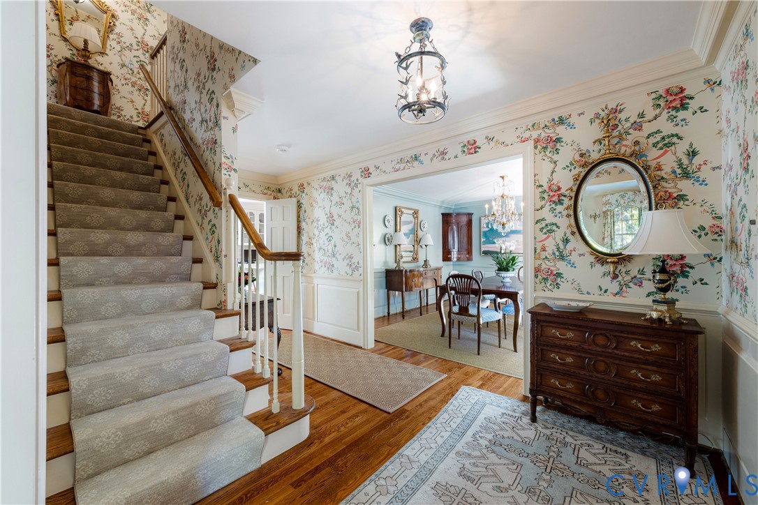 The foyer opens directly to the formal dining room.