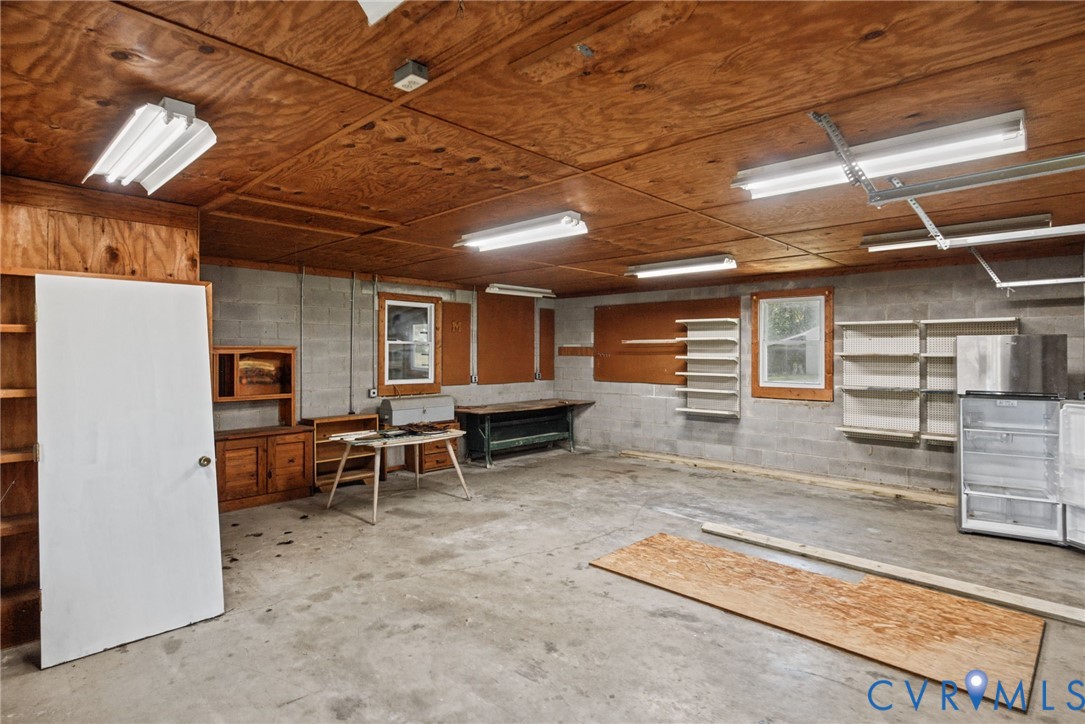 inside of garage with electricity and water