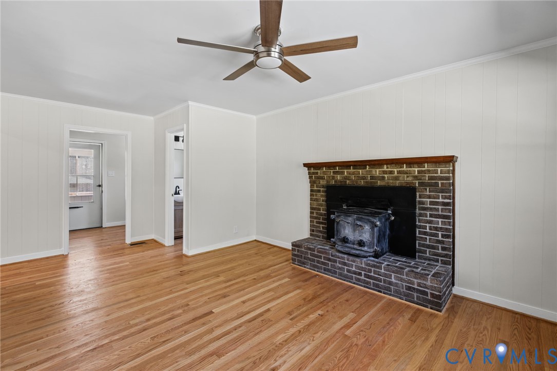 Cozy with hardwood floors and wood stove