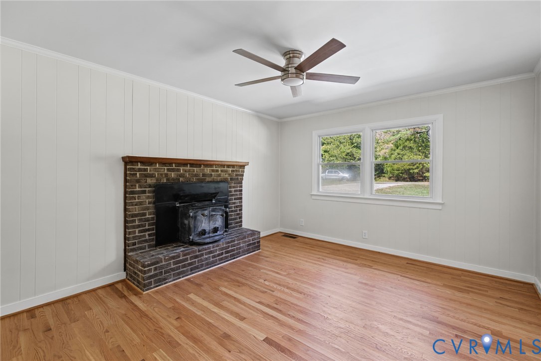 Cozy with hardwood floors and wood stove