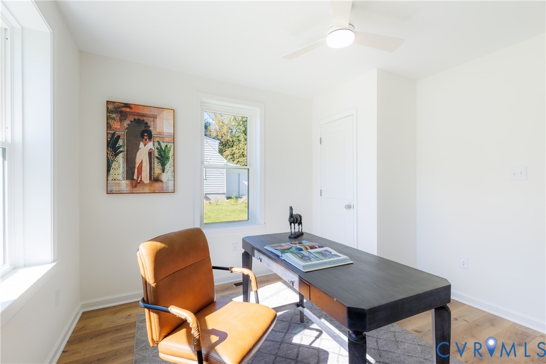 First floor bedroom with ceiling fan