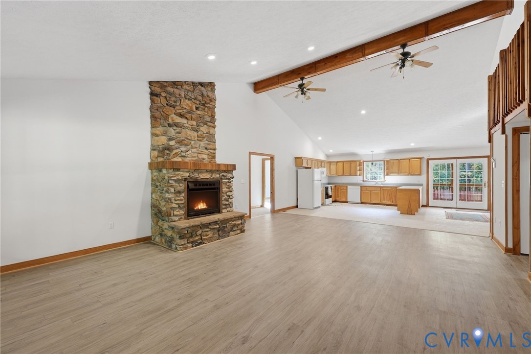 Vaulted & Stone Fire Place