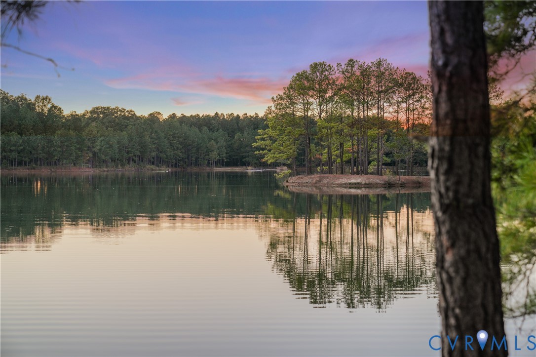 Waterfront property featuring a private island, mature pine trees, and expansive shoreline