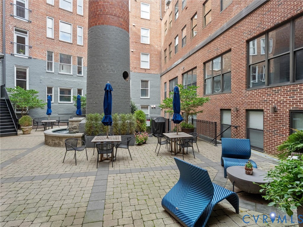 Community space: Center gated courtyard with water feature.