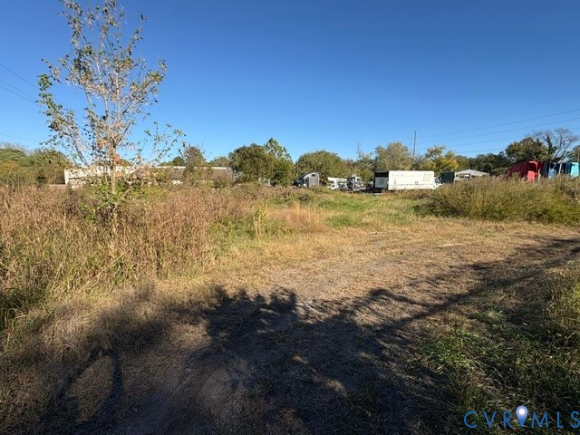 Expansive open lot featuring natural vegetation, mature trees, and a dirt access path