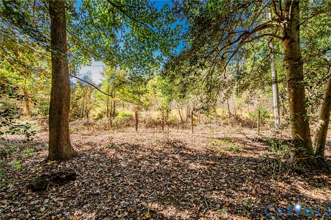 Wooded lot featuring mature trees and a post-and-wire perimeter fence