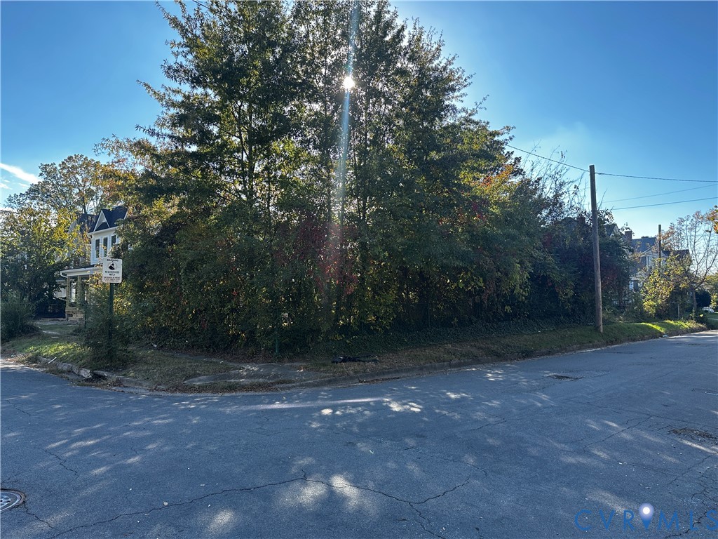 Corner lot featuring mature trees and established perimeter vegetation