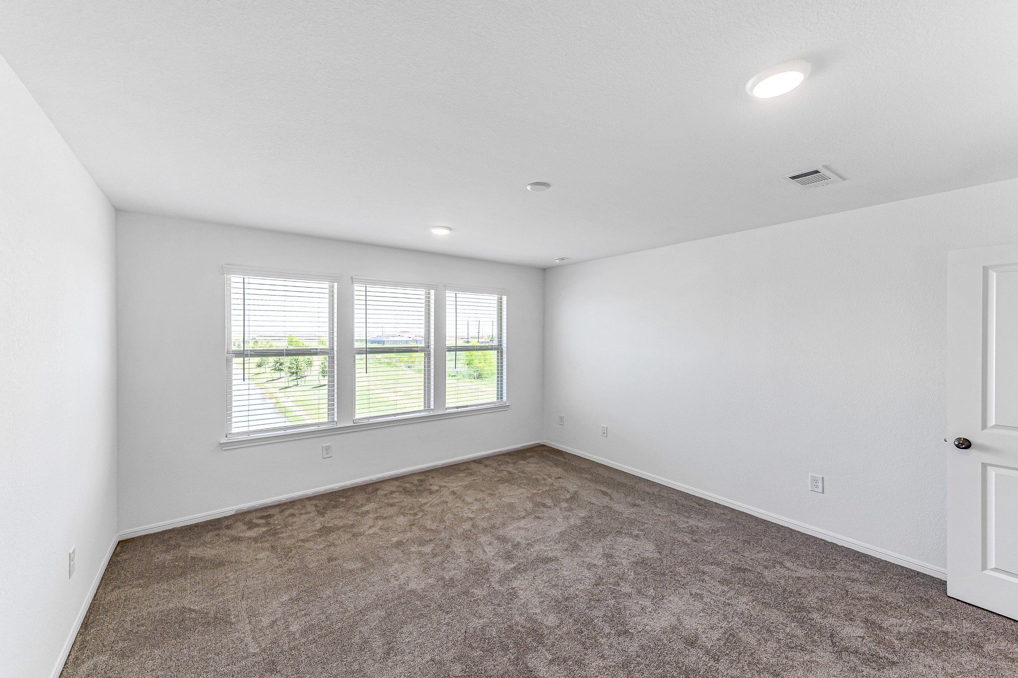 Primary suite with a view to the lake and greenbelt.