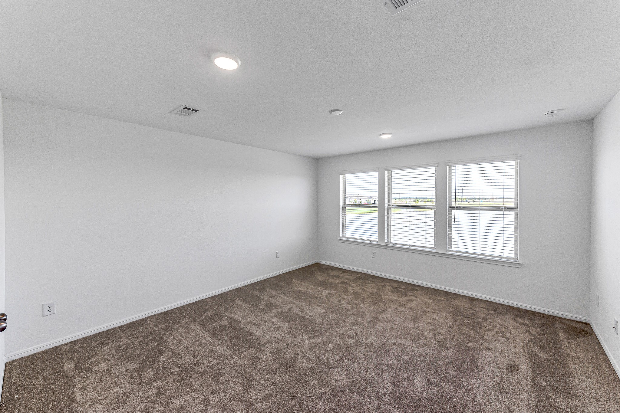 Primary suite with a view to the lake and greenbelt.