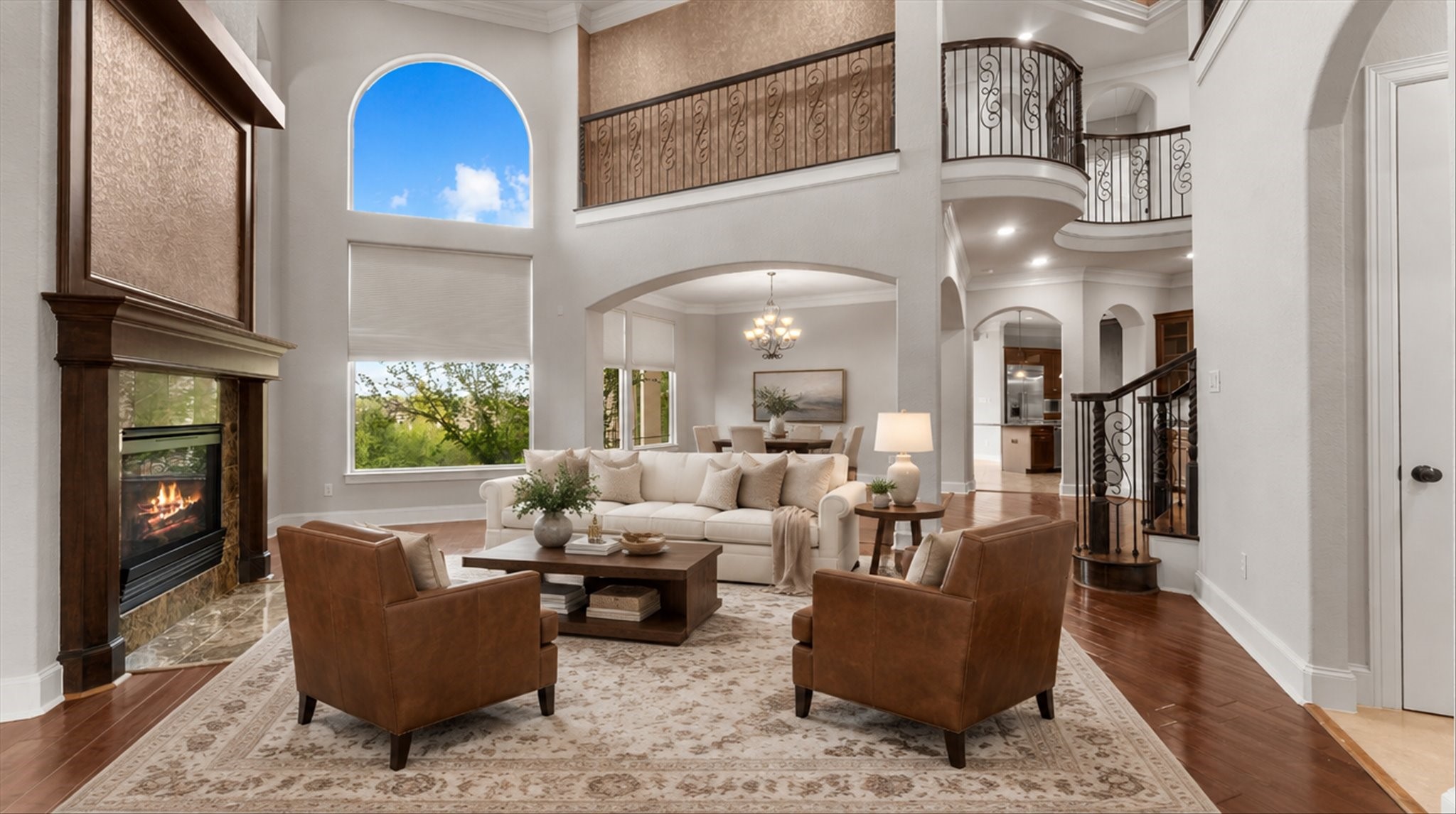 The impressive living room is virtually staged. The impressive living room is virtually staged.
