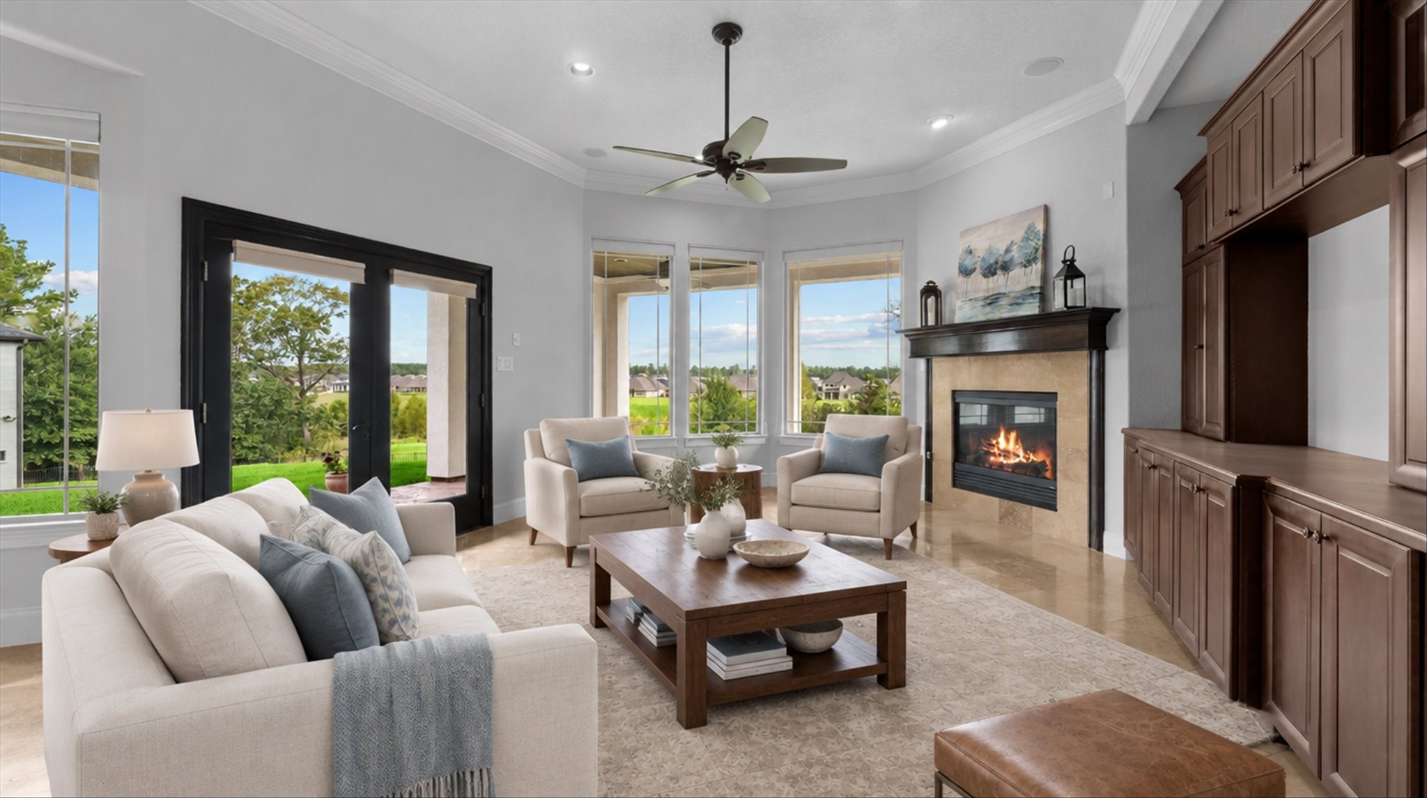 The family room off the kitchen has been virtually staged.