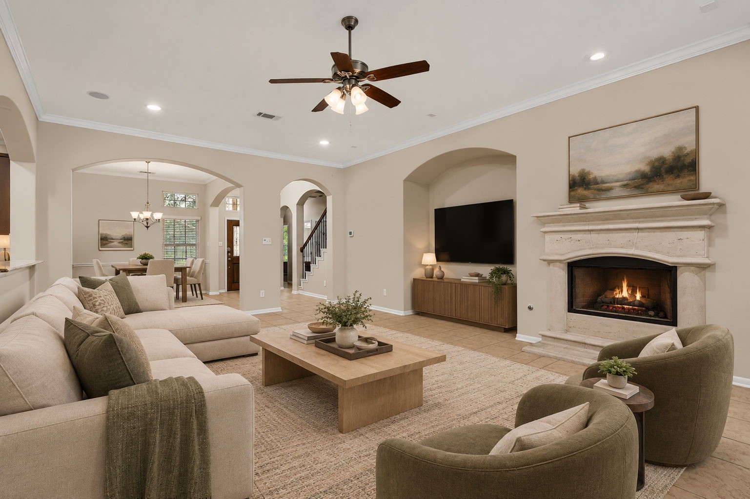 Fresh interior paint (October 2026) and energy-efficient LED daylight lighting create a bright, refreshed atmosphere throughout the home. Fresh interior paint (October 2026) and energy-efficient LED daylight lighting create a bright, refreshed atmosphere throughout the home.