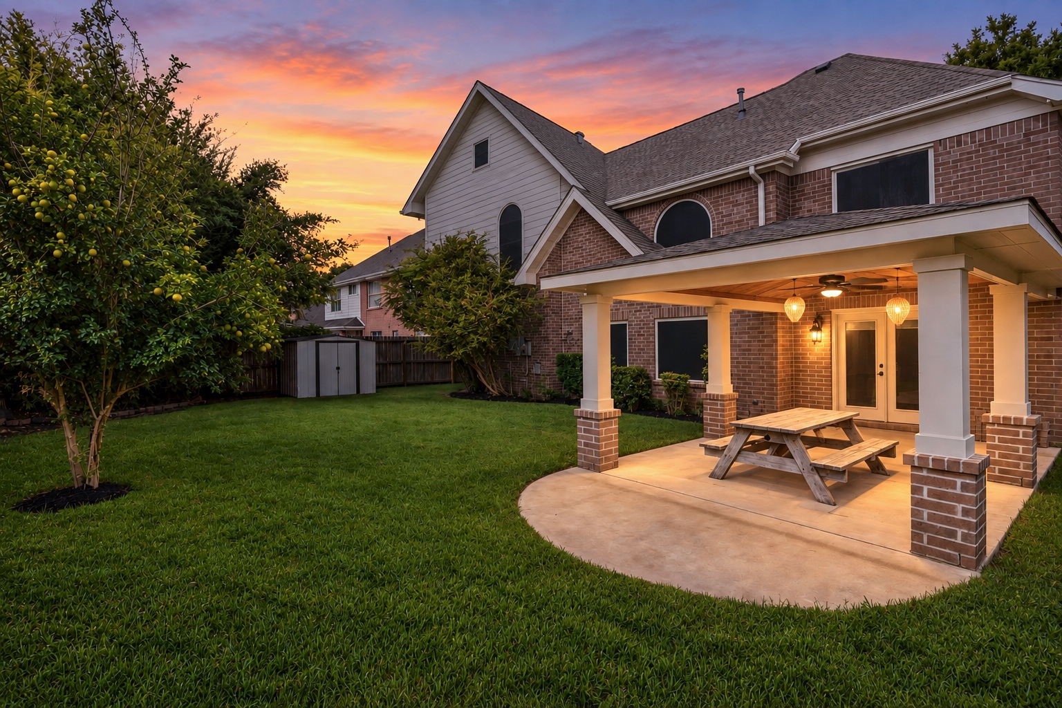 The spacious backyard offers plenty of room to relax & play, complete with a large covered patio for shaded outdoor dining. Mature landscaping adds privacy while creating an inviting setting for everyday enjoyment. The spacious backyard offers plenty of room to relax & play, complete with a large covered patio for shaded outdoor dining. Mature landscaping adds privacy while creating an inviting setting for everyday enjoyment.