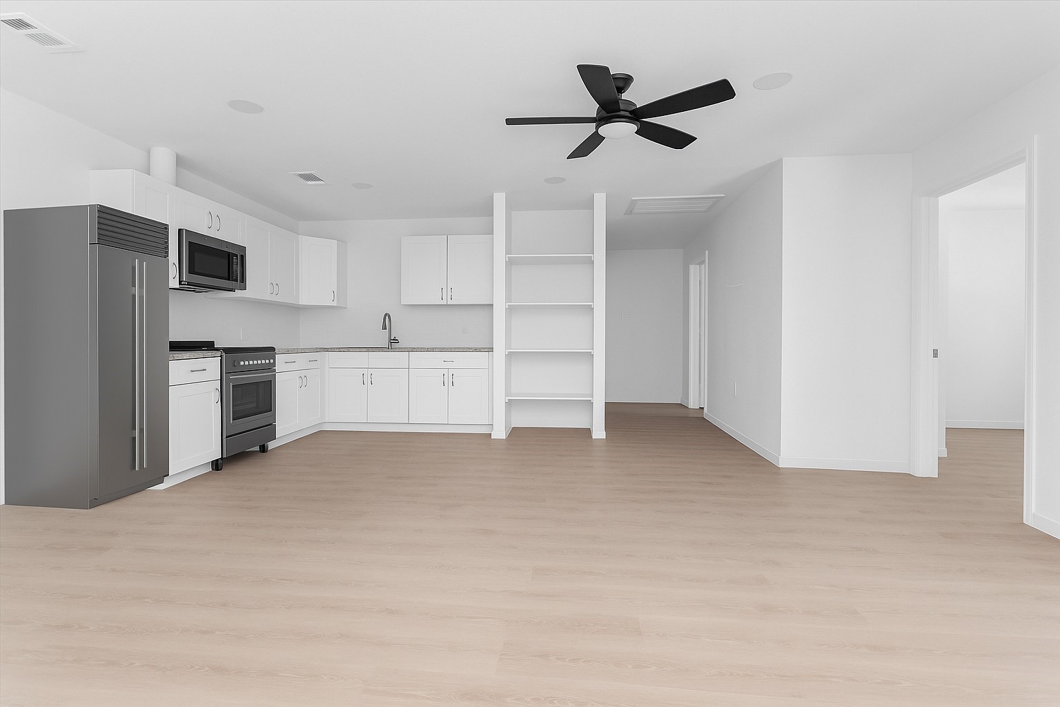 Digitally drawn up. Not the actual appliances. Appliances have been electronically inputted to show location.