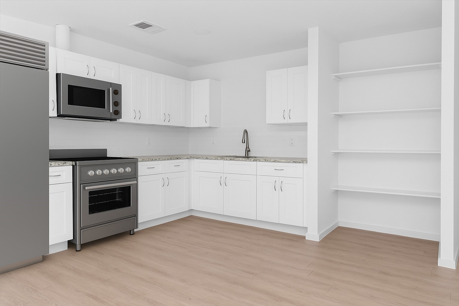 Digitally drawn up. Not the actual appliances. Appliances have been electronically inputted to show location.