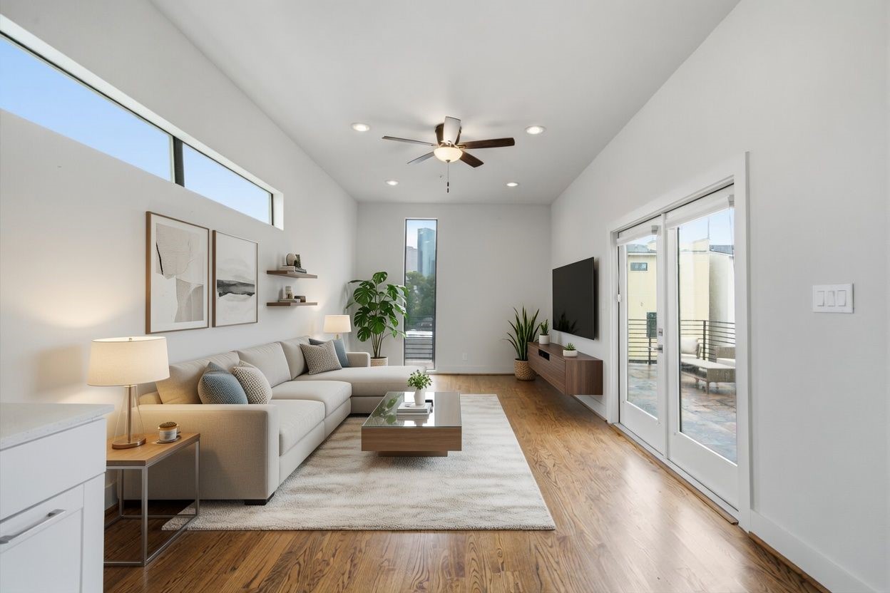 4th floor - game room + HUGE ROOFTOP DECK with DOWNTOWN views! There is also a half bath on this floor, making it super convenient whilst entertaining friends and family. Virtually staged