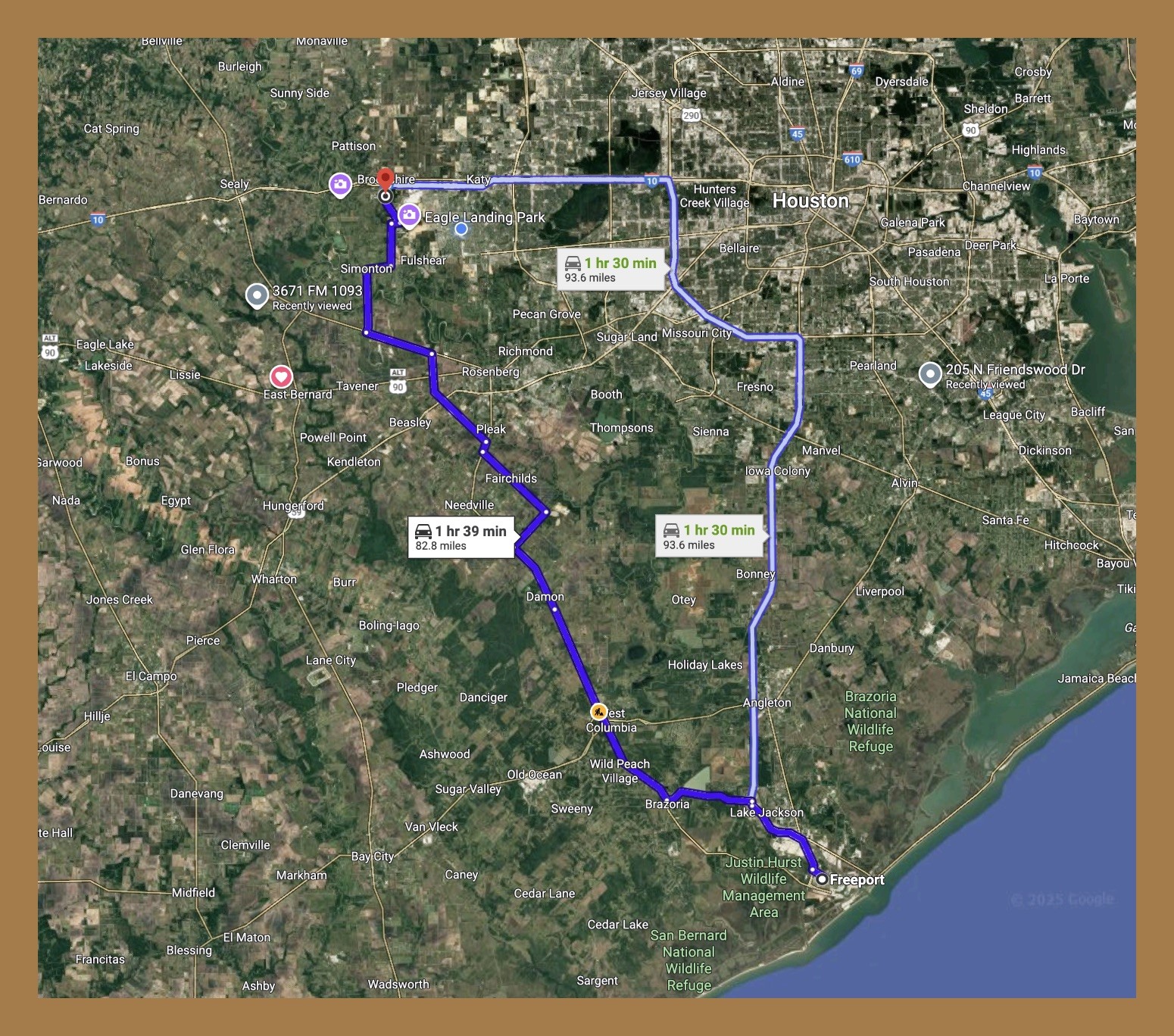 Location of the property from Freeport / Galveston Port Tx