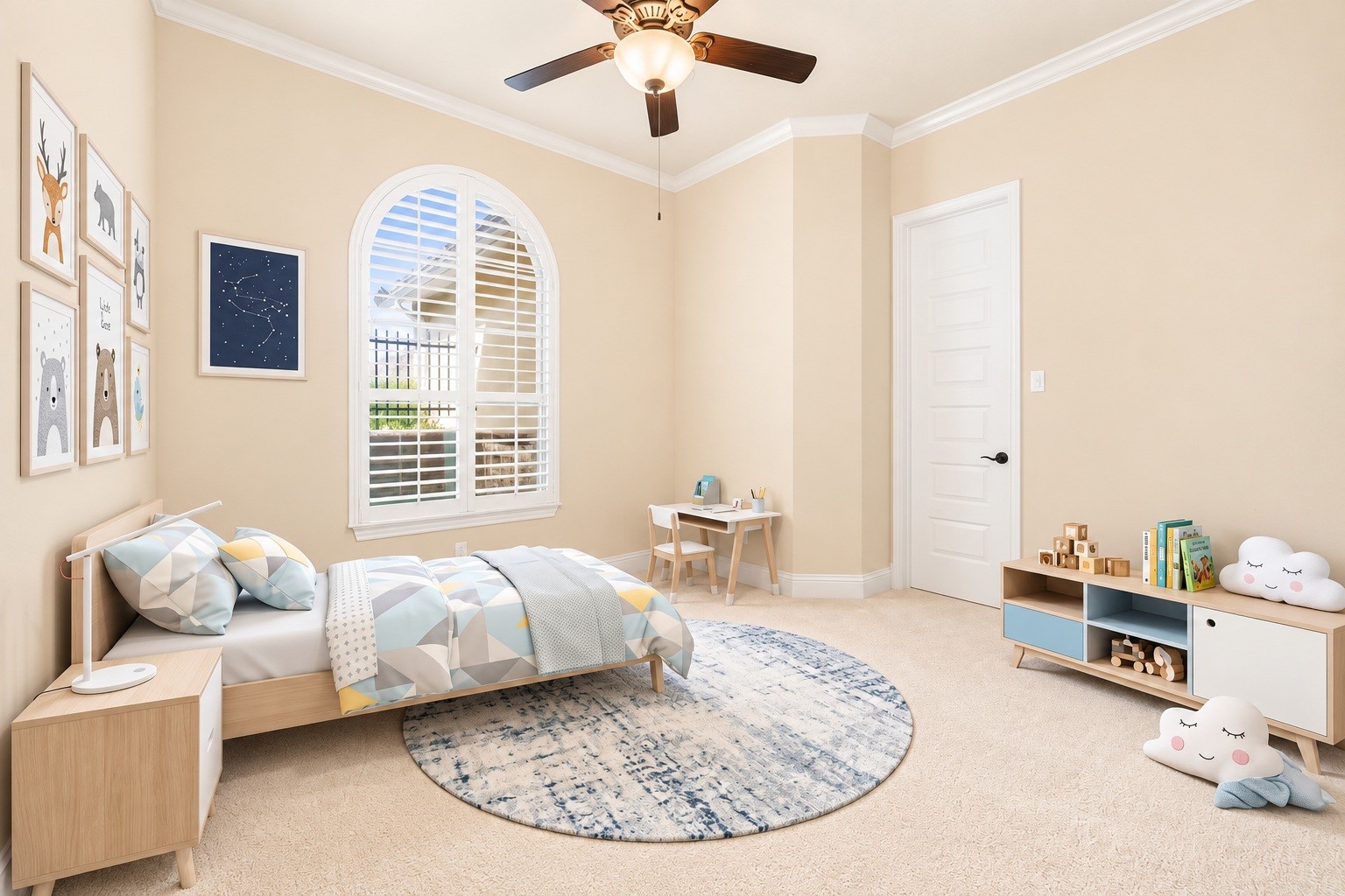 Another secondary bedroom provides flexible space for guests, a home office, or additional storage. Virtually staged.