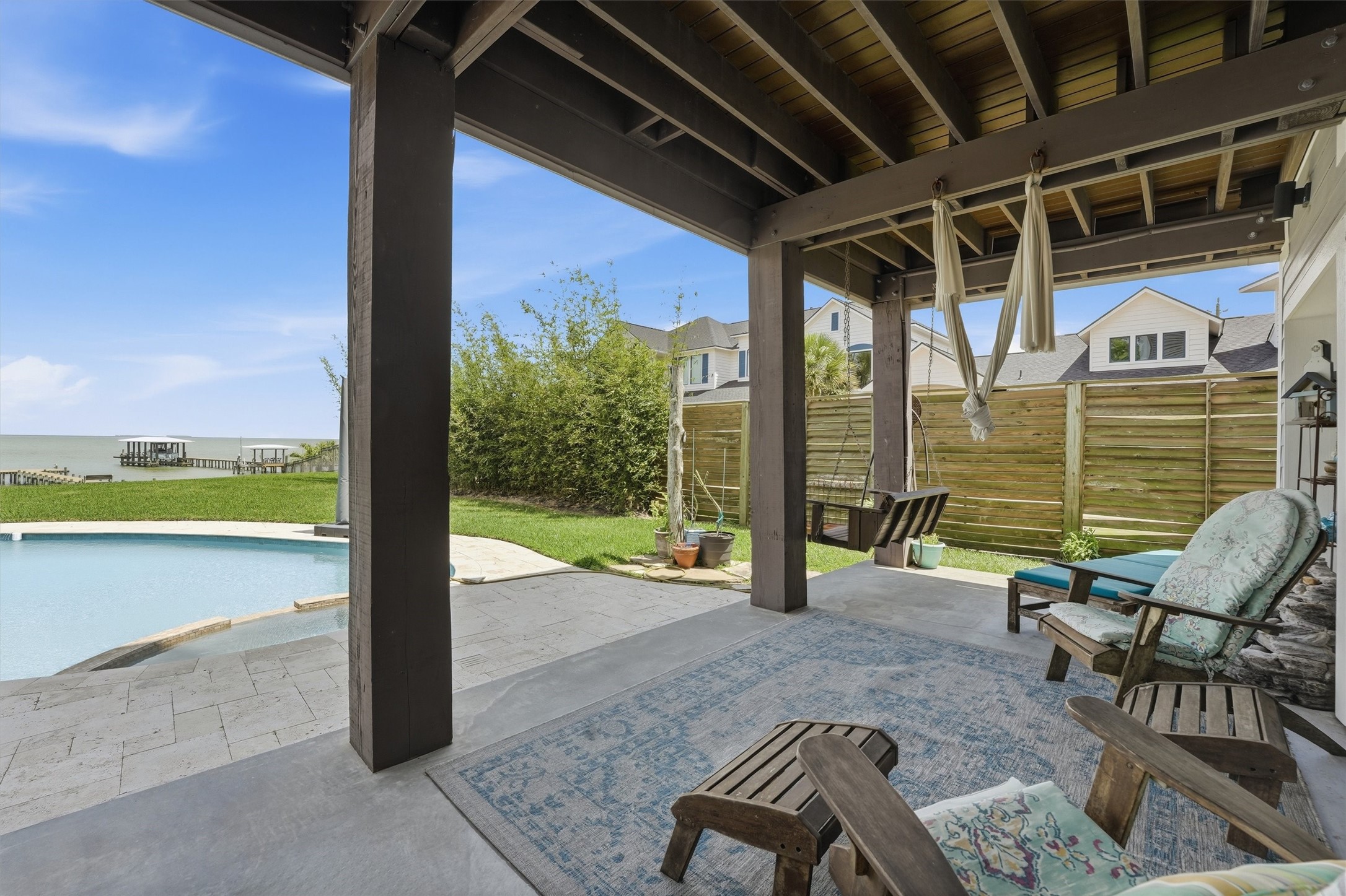 Watch the fun in the pool in this sitting area