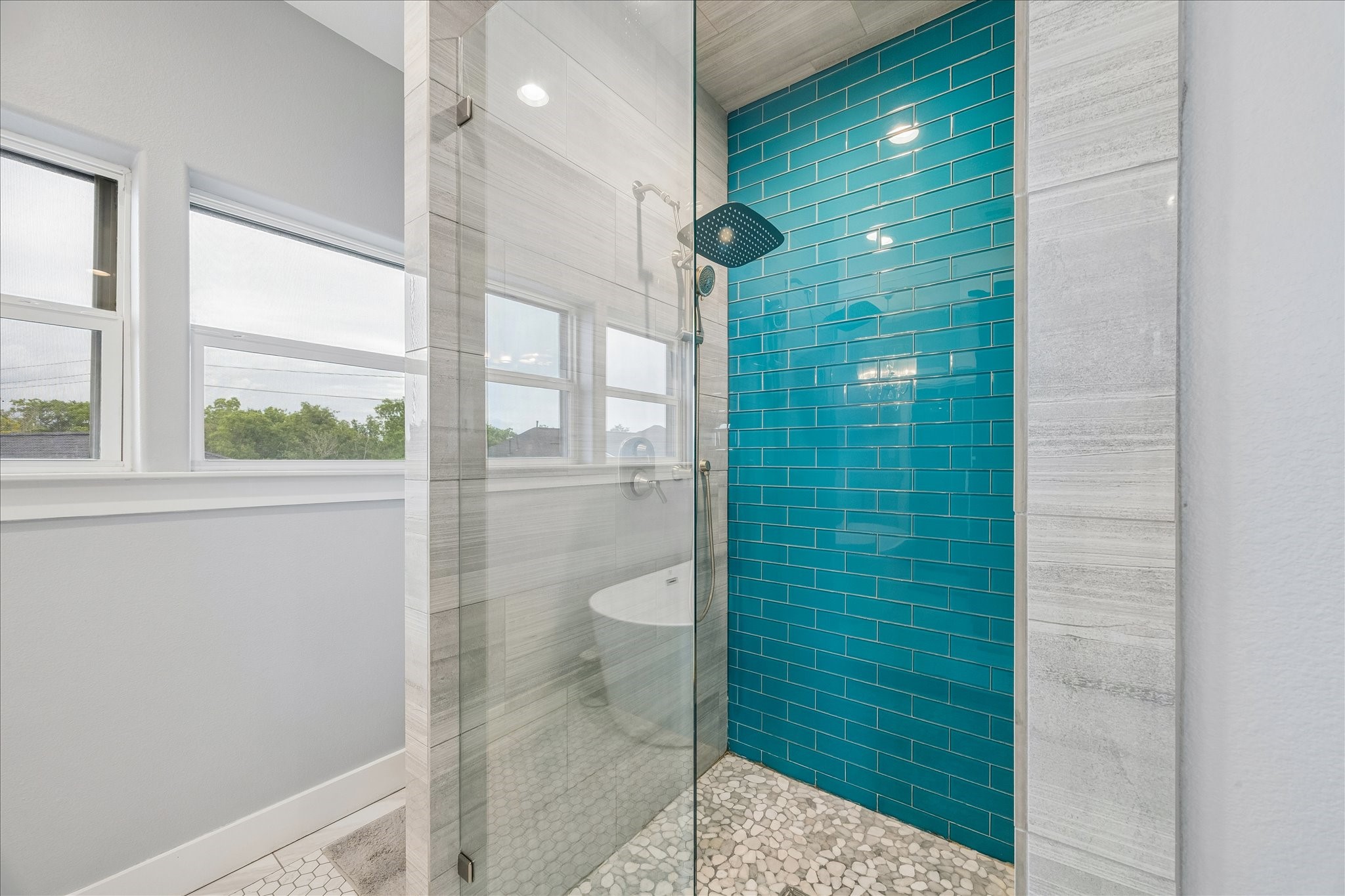 Walk-in shower with bench