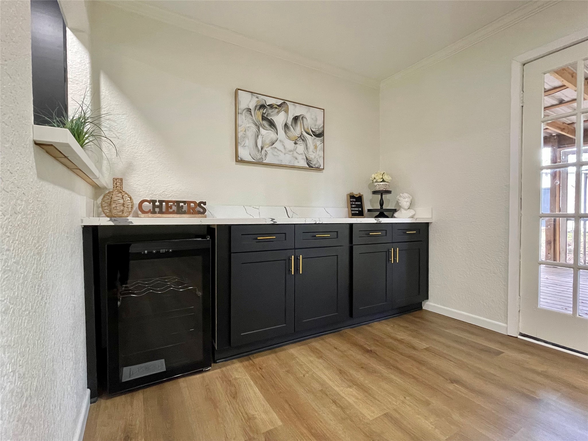 Dry Bar with beverage cooler.