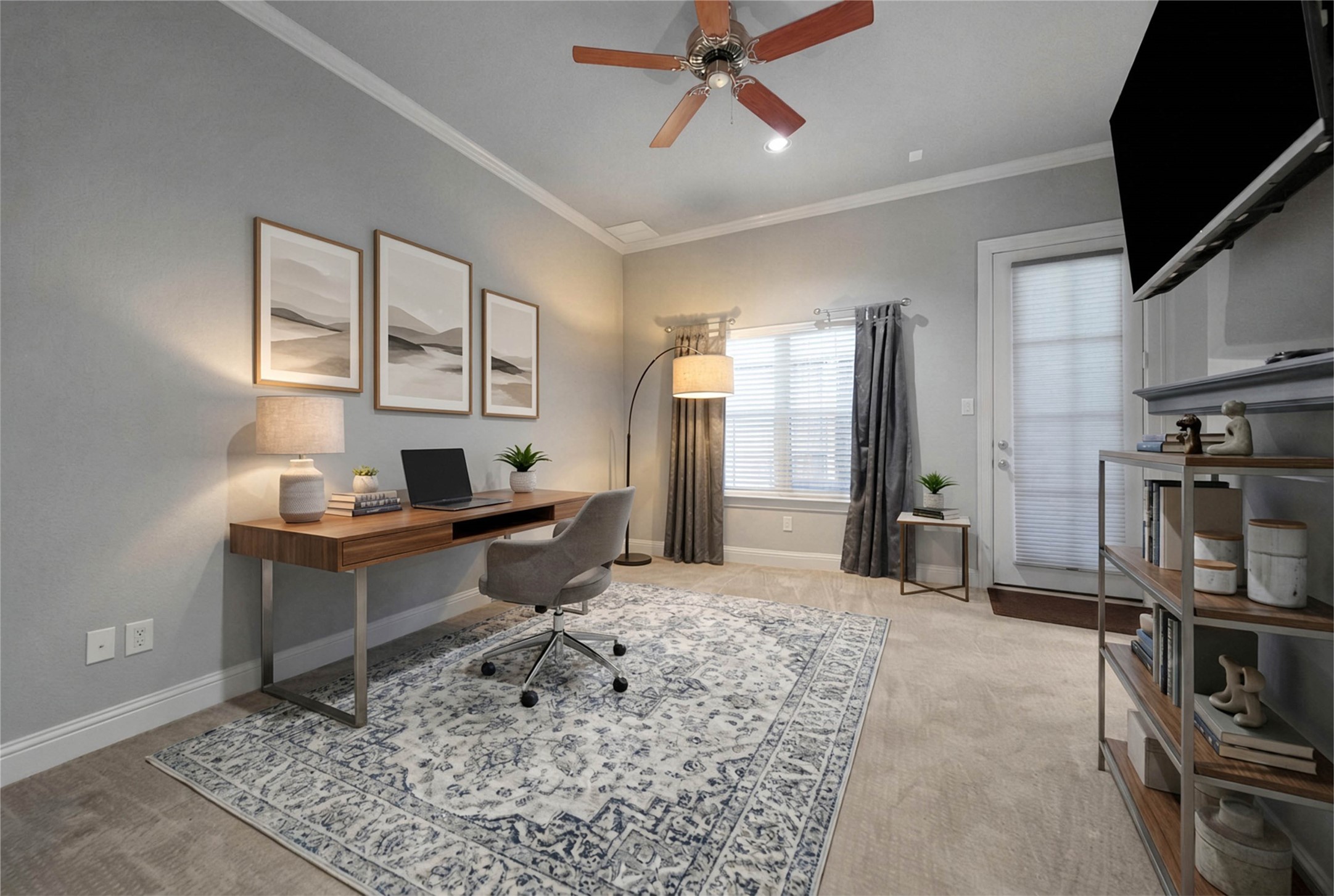 First floor bedroom virtually staged as a home office