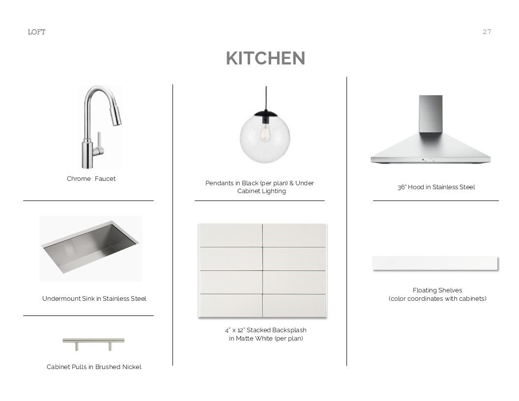 Loft Look Palette 1: Kitchen Selection Sheet (*Artist rendering used for illustration purposes only.)