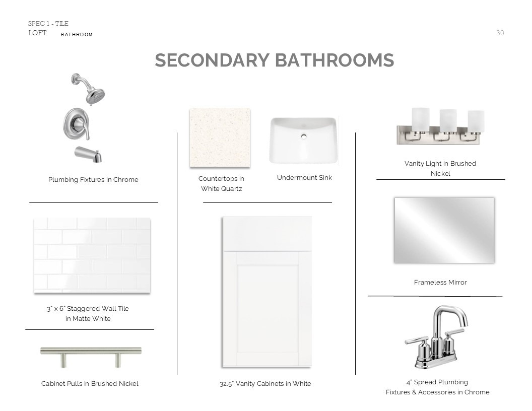 Loft Look Palette 1: Secondary Bathroom Selection Sheet (*Artist rendering used for illustration purposes only.)
