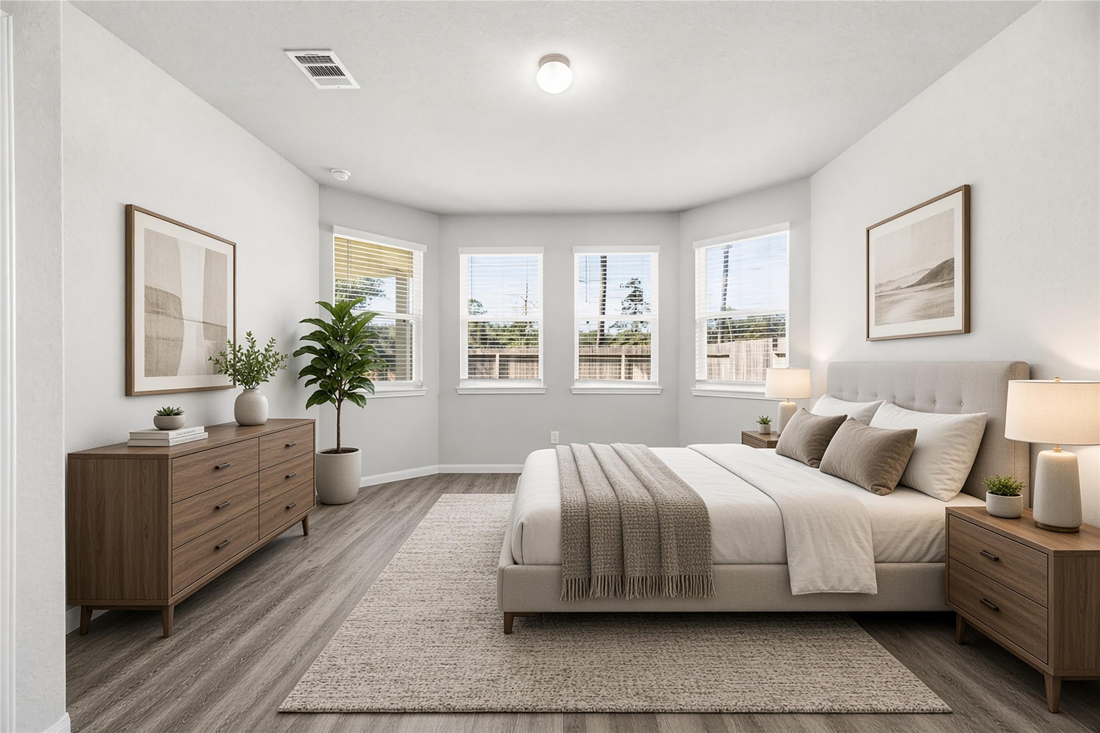 Spacious primary bedroom, virtually staged