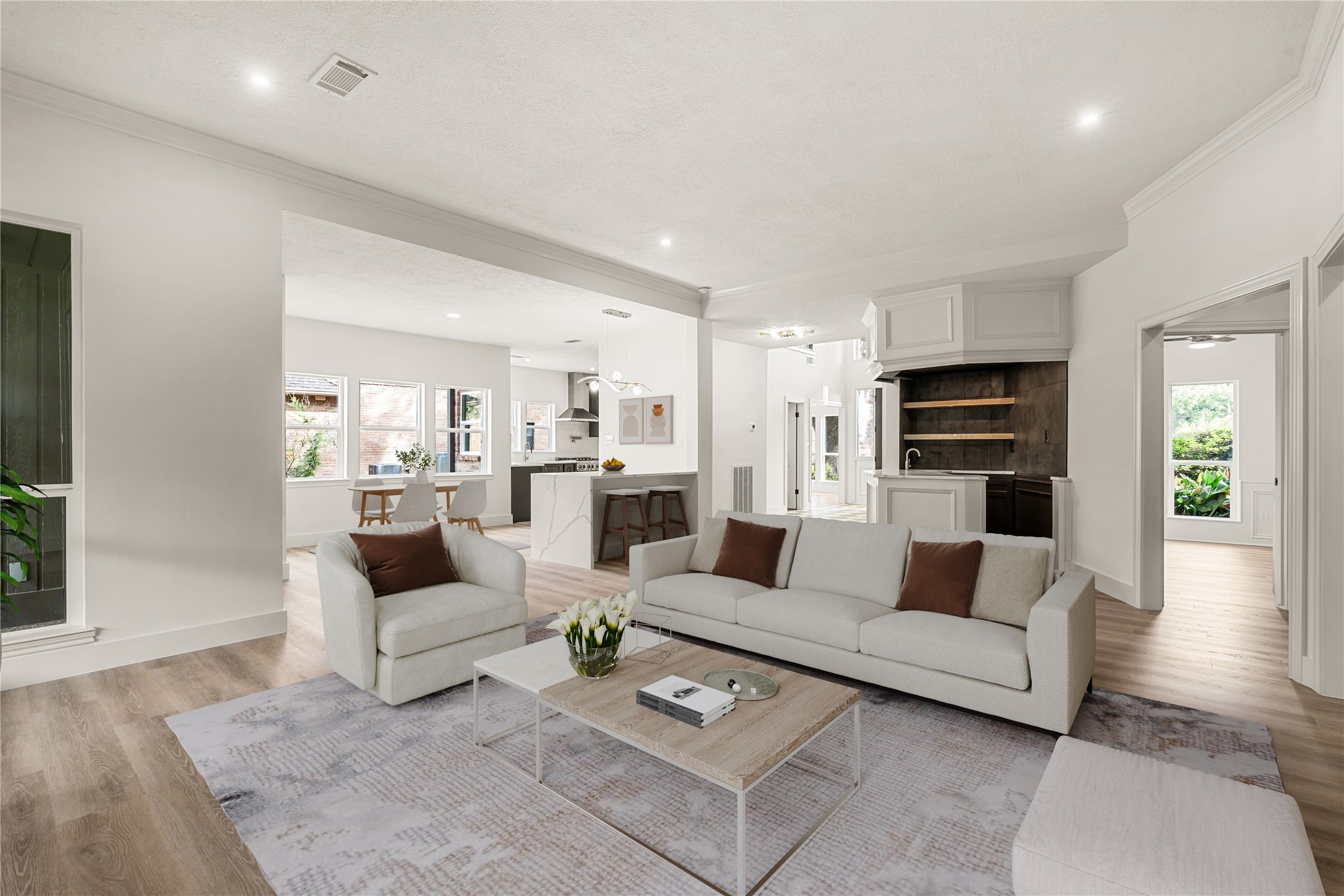 Virtually Staged Living Room and Breakfast are and island Virtually Staged Living Room and Breakfast are and island