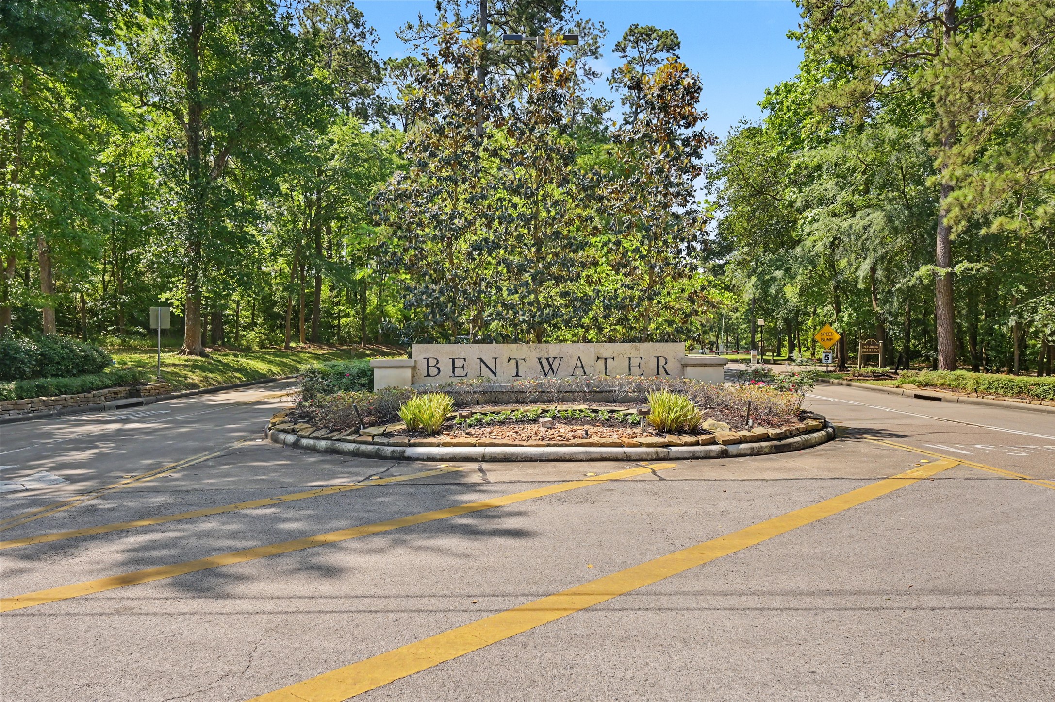 Beautifully landscaped entrance welcomes you to prestigious Bentwater.