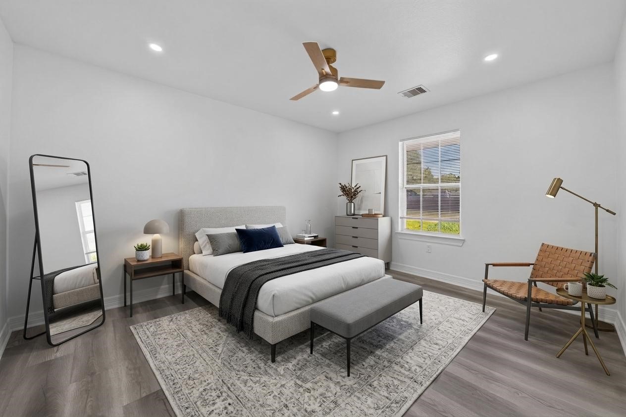 Virtually staged primary bedroom