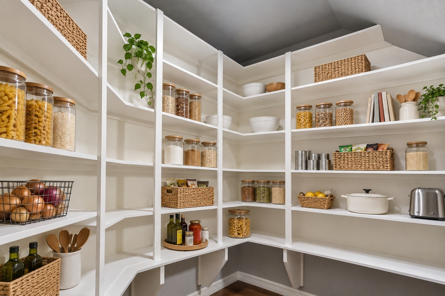 Virtually Staged. A spacious walk-in pantry
