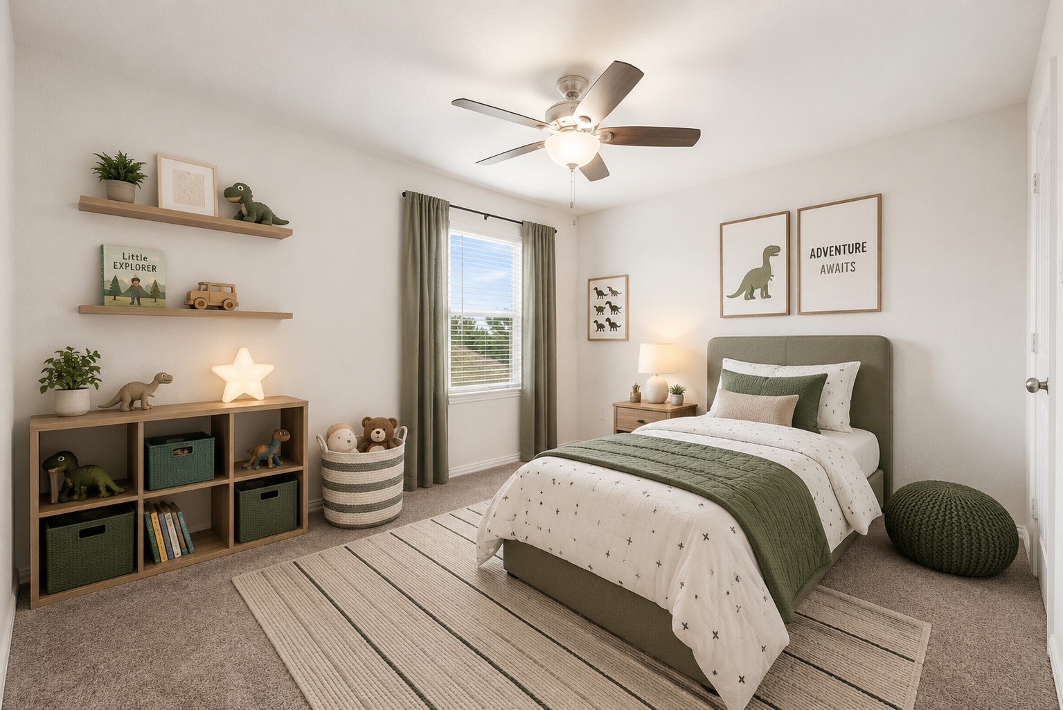 Each of the secondary bedrooms is generously sized, boasting neutral carpeting, independent ceiling fan cooling, fresh baseboard moldings, and single windows providing lots of natural light. Virtually staged.