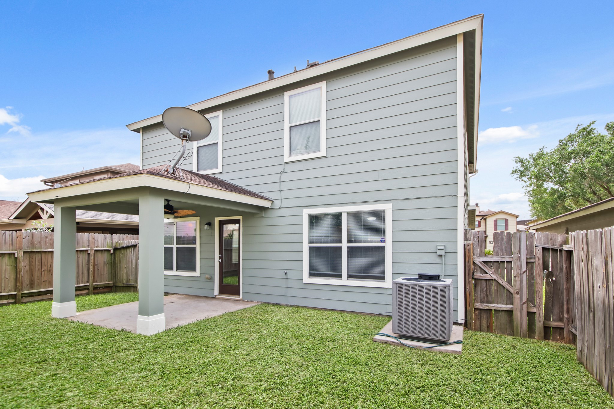 Welcome to your new backyard! It has a covered patio perfect for entertaining family, and guests.