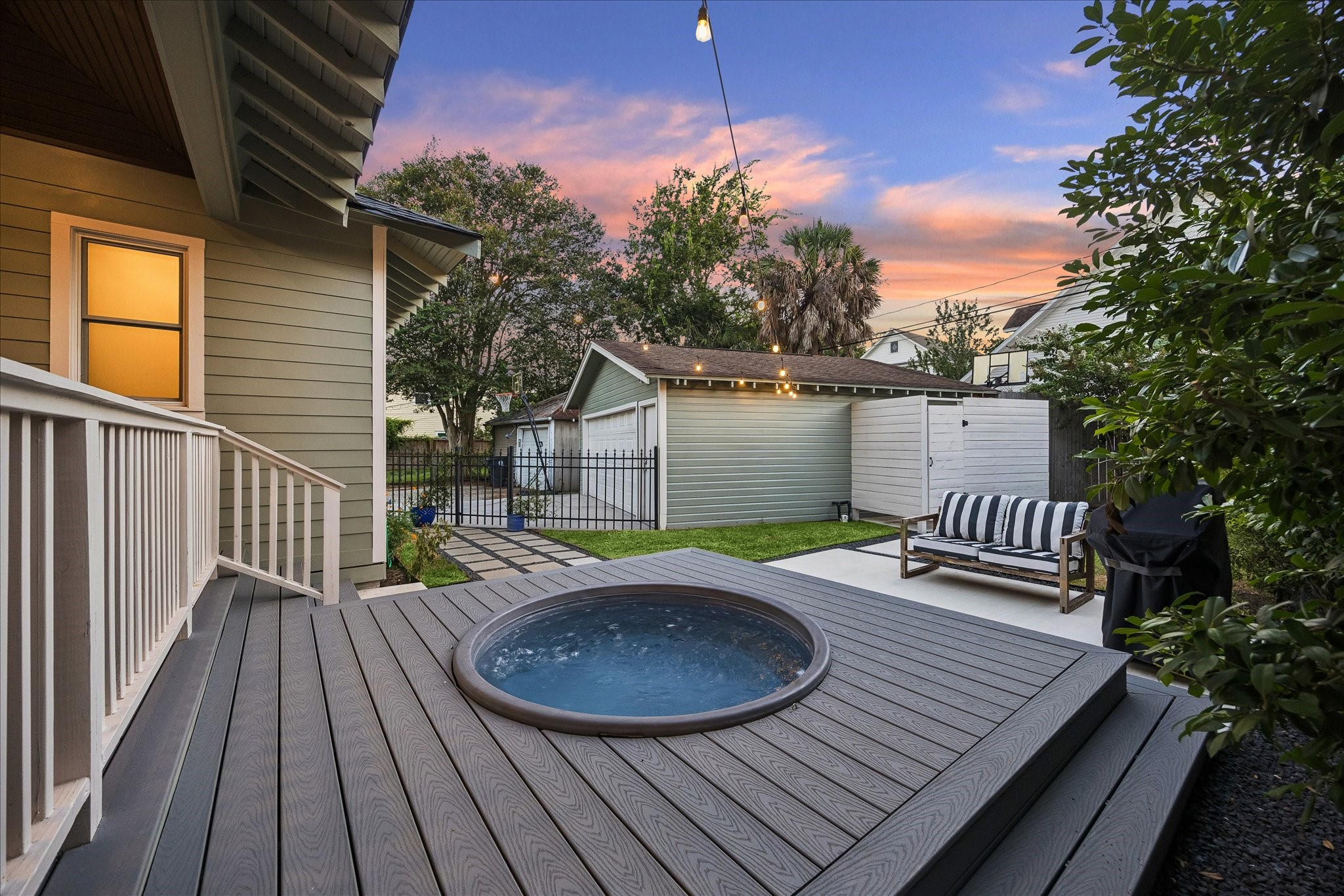Welcome to your backyard oasis offering original covered back porch as well as extended patio with Cowboy Pool; new landscaping; and an outdoor shower! Welcome to your backyard oasis offering original covered back porch as well as extended patio with Cowboy Pool; new landscaping; and an outdoor shower!