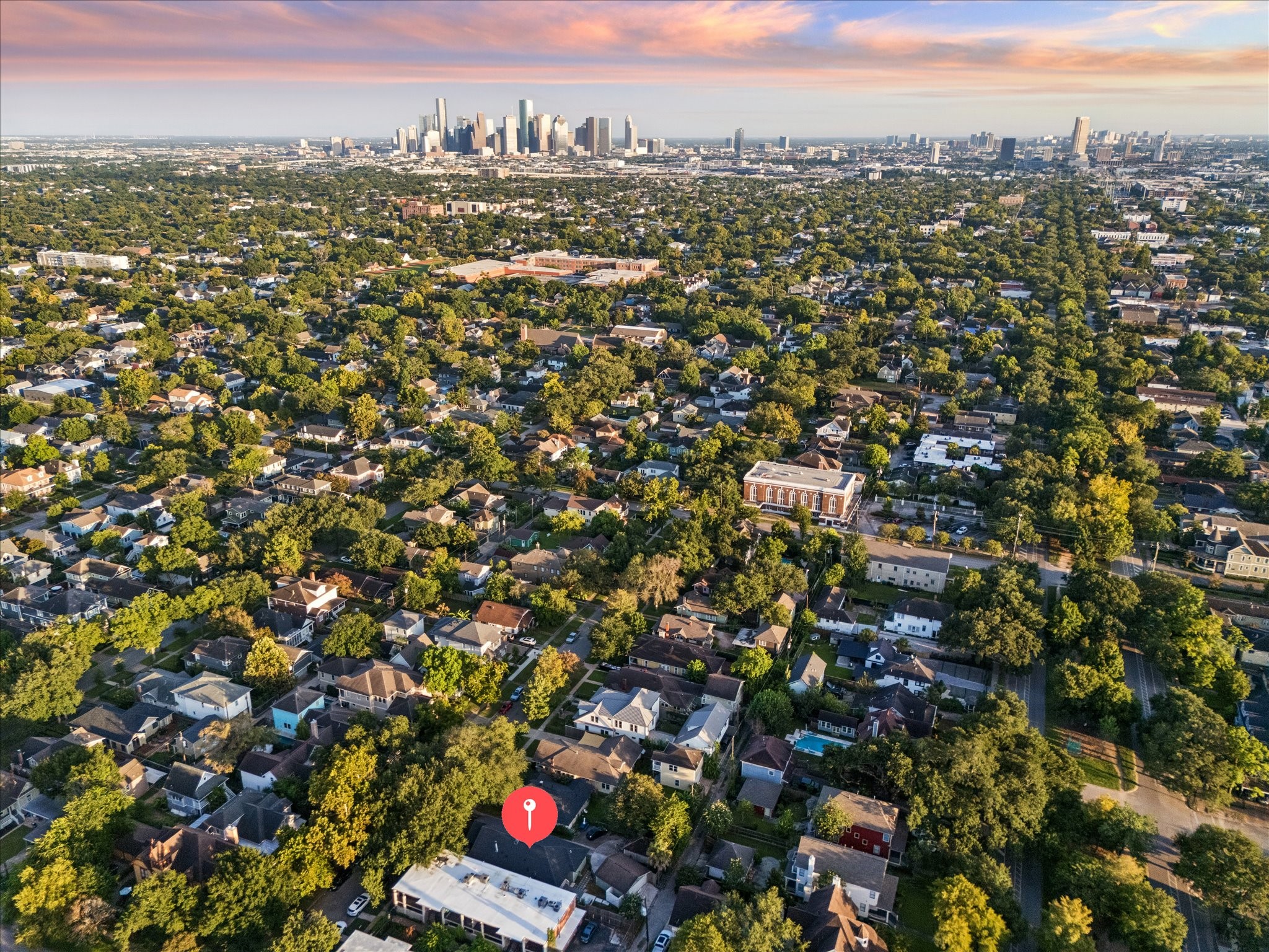 Aerial view from the home towards downtown - nestled in the Heights, but not too far from the action!