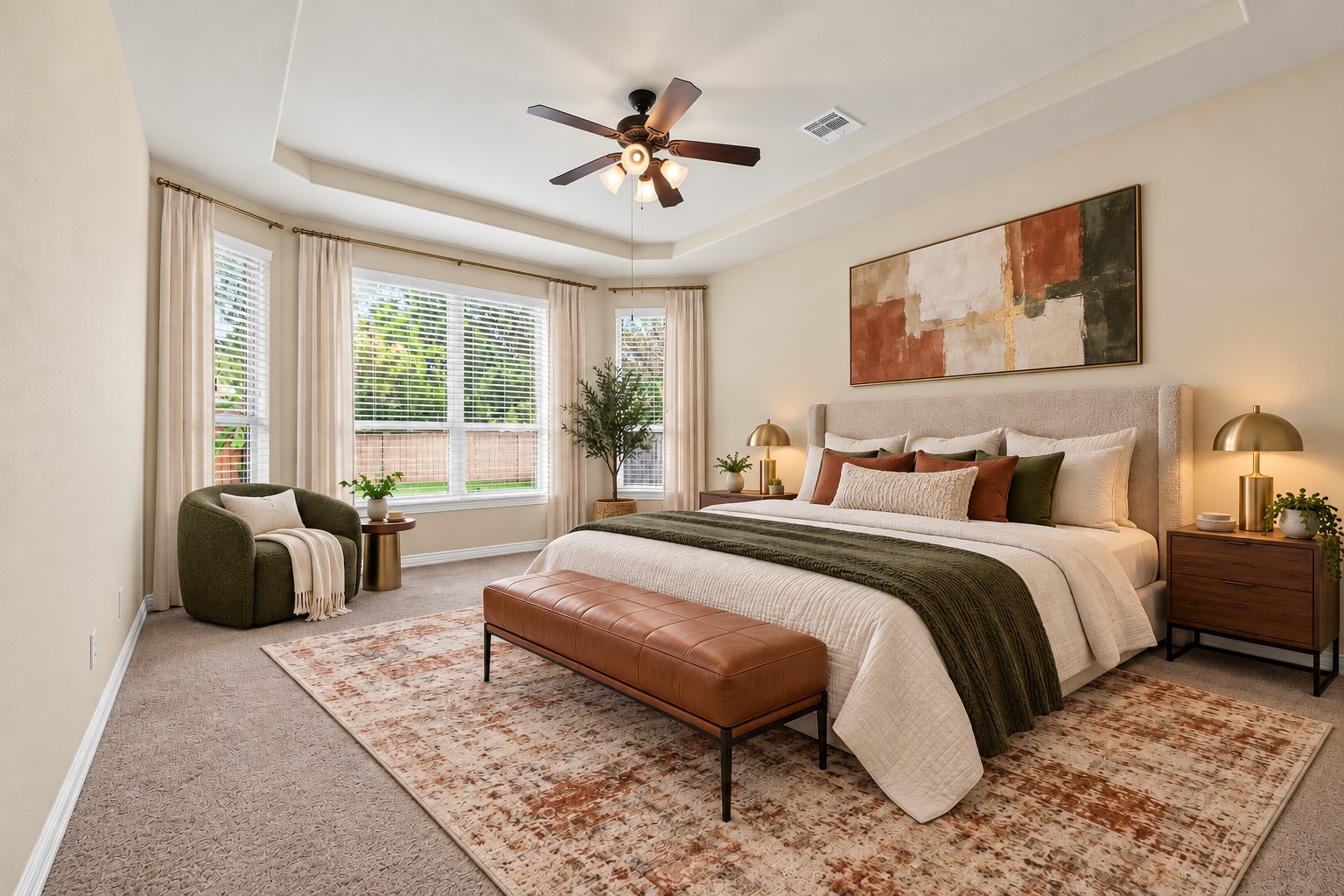 Primary bedroom with natural light, a private retreat (Virtually staged)