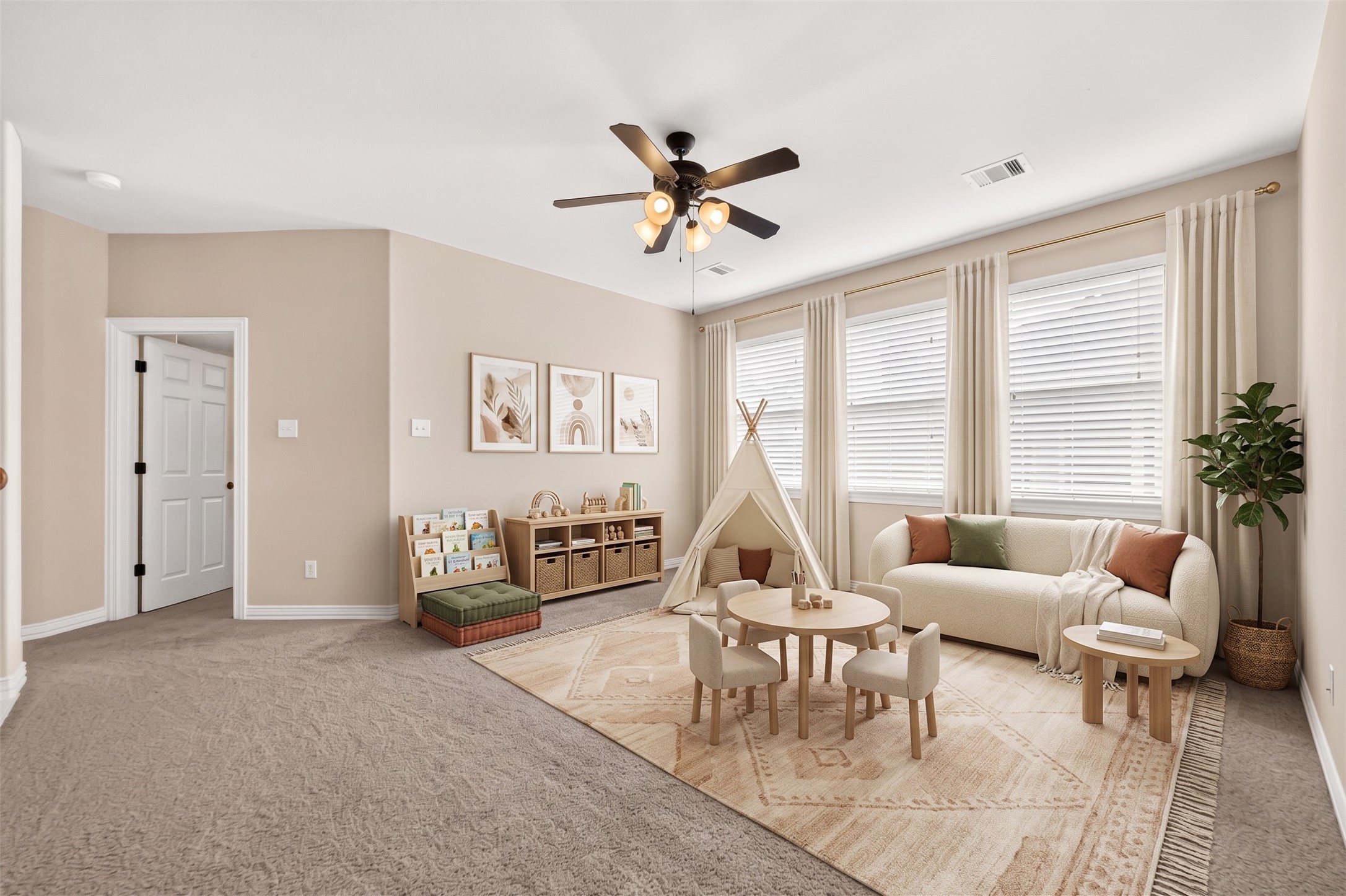 Upstairs game room, space for play or relaxing (Virtually staged)
