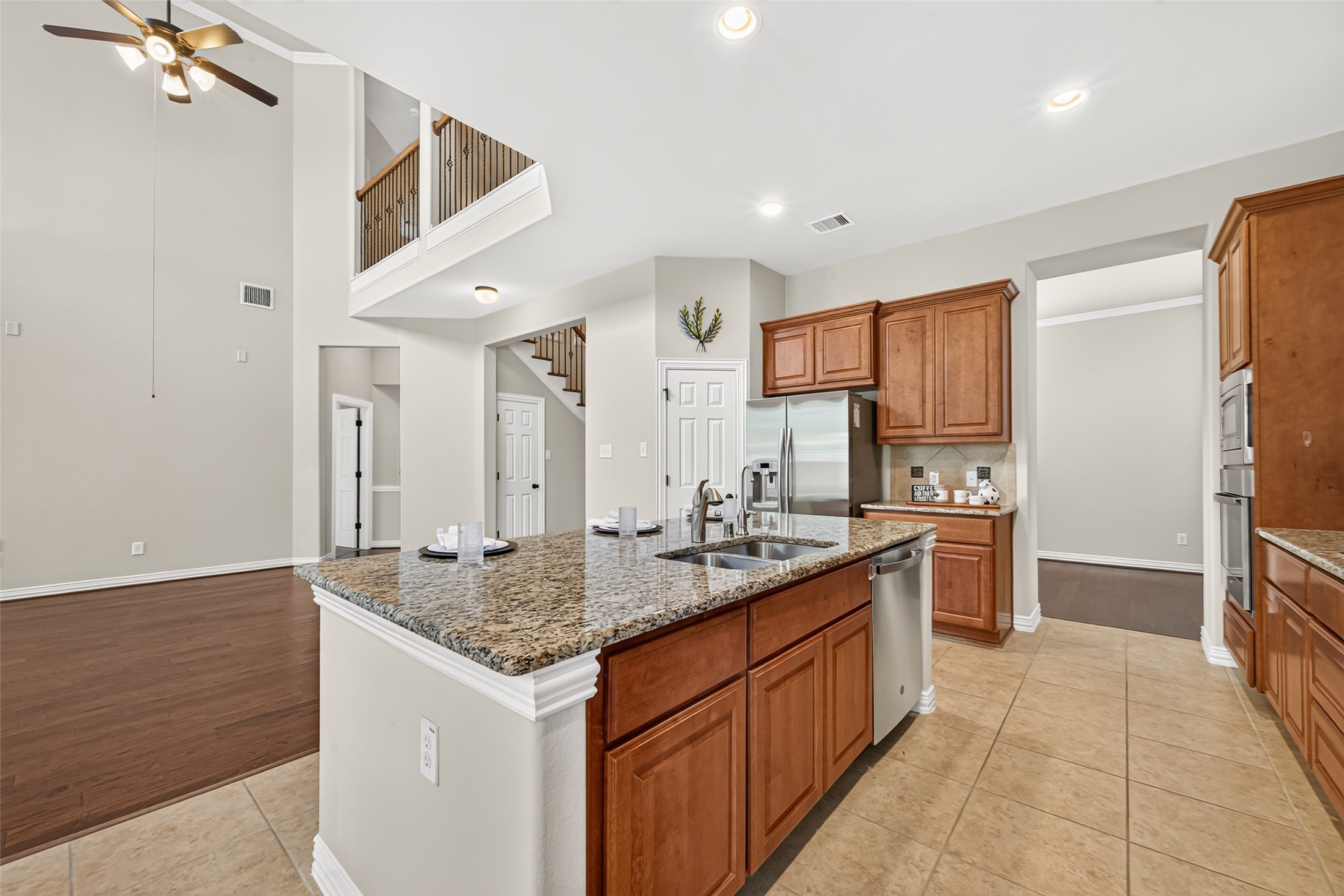 Granite kitchen island and refrigerator included