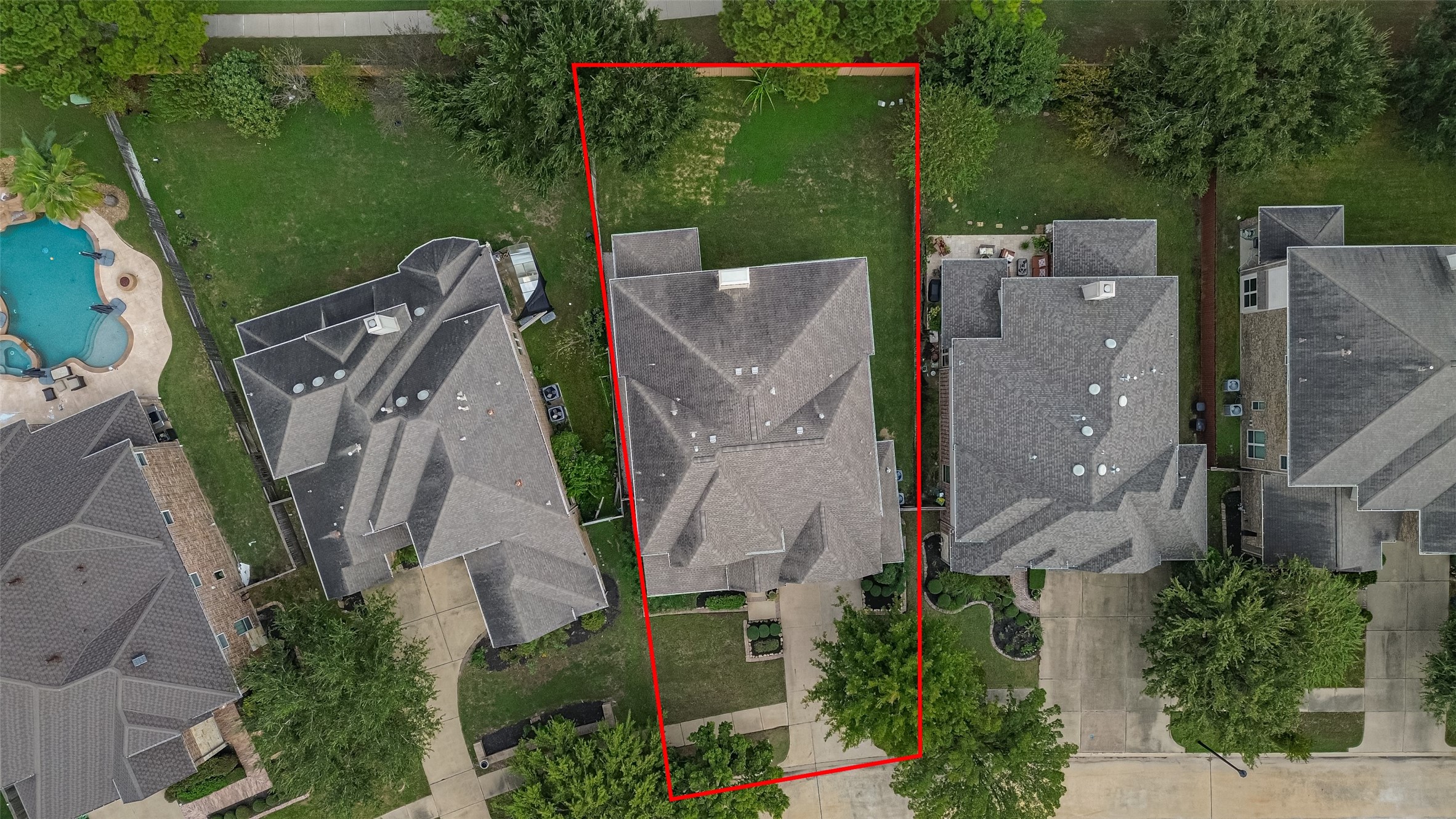 Aerial view of the rear yards