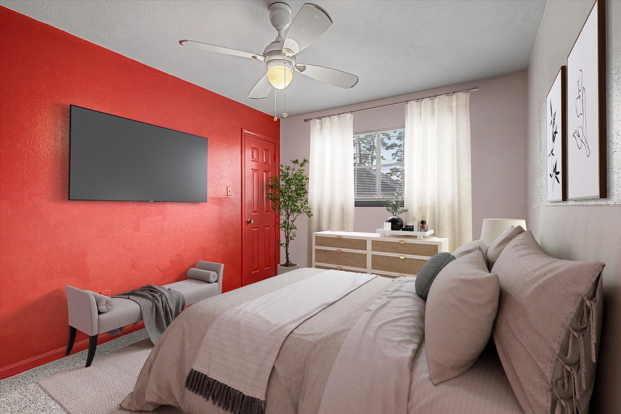 Virtually staged garage apartment bedroom
