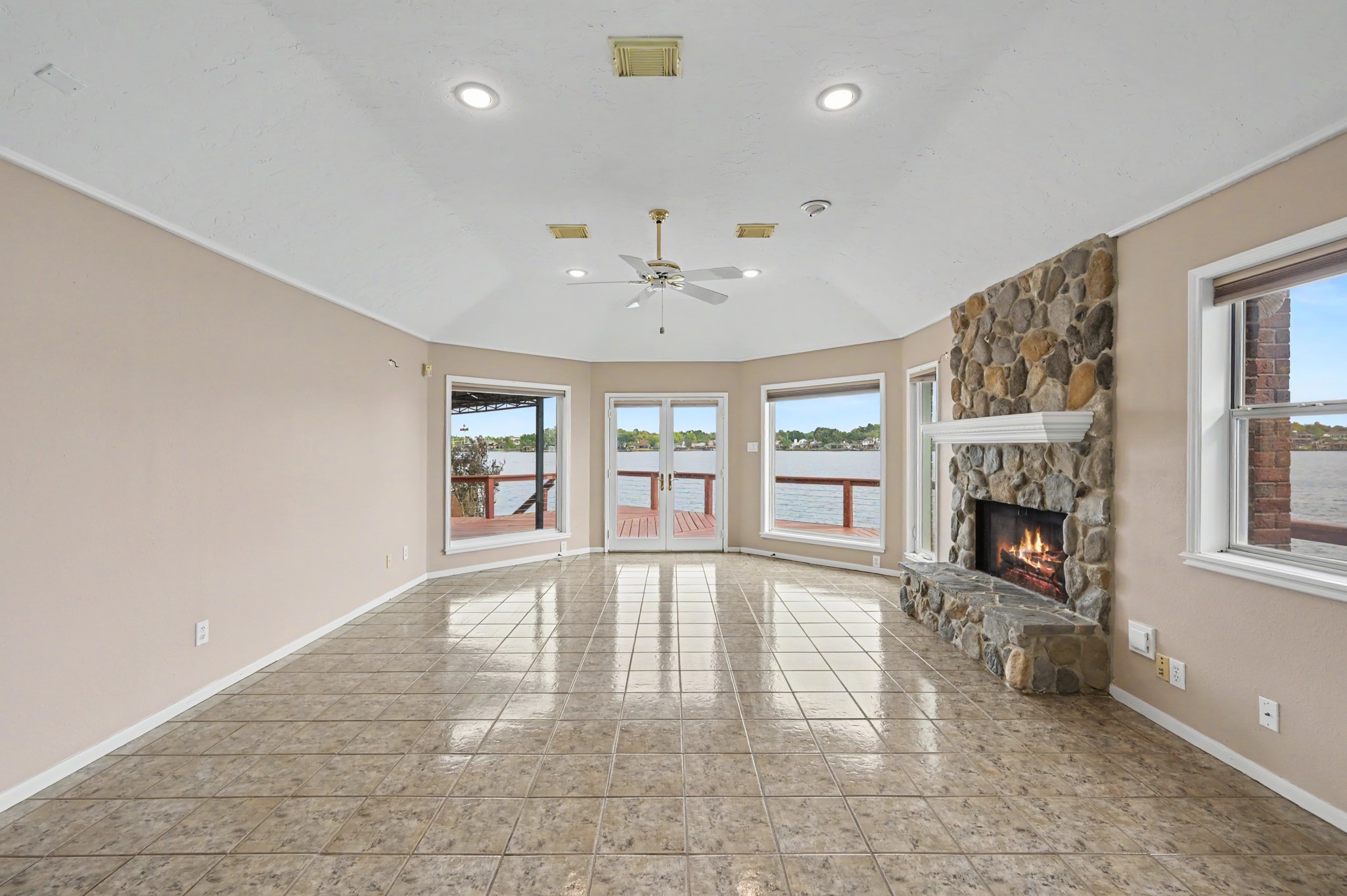 Living Area with French Doors to escape to the deck.
