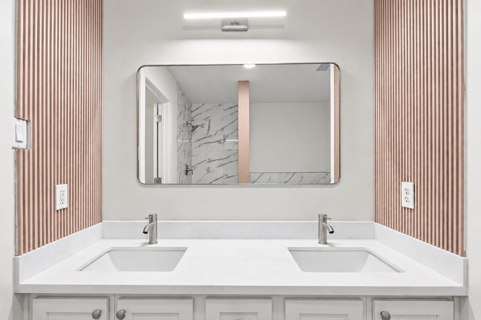 Separate soaking tub and standing shower