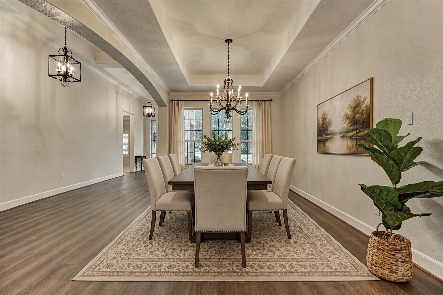 *This photo is virtually staged* Formal dining room is incredibly spacious with a window overlooking the front courtyard. *This photo is virtually staged* Formal dining room is incredibly spacious with a window overlooking the front courtyard.